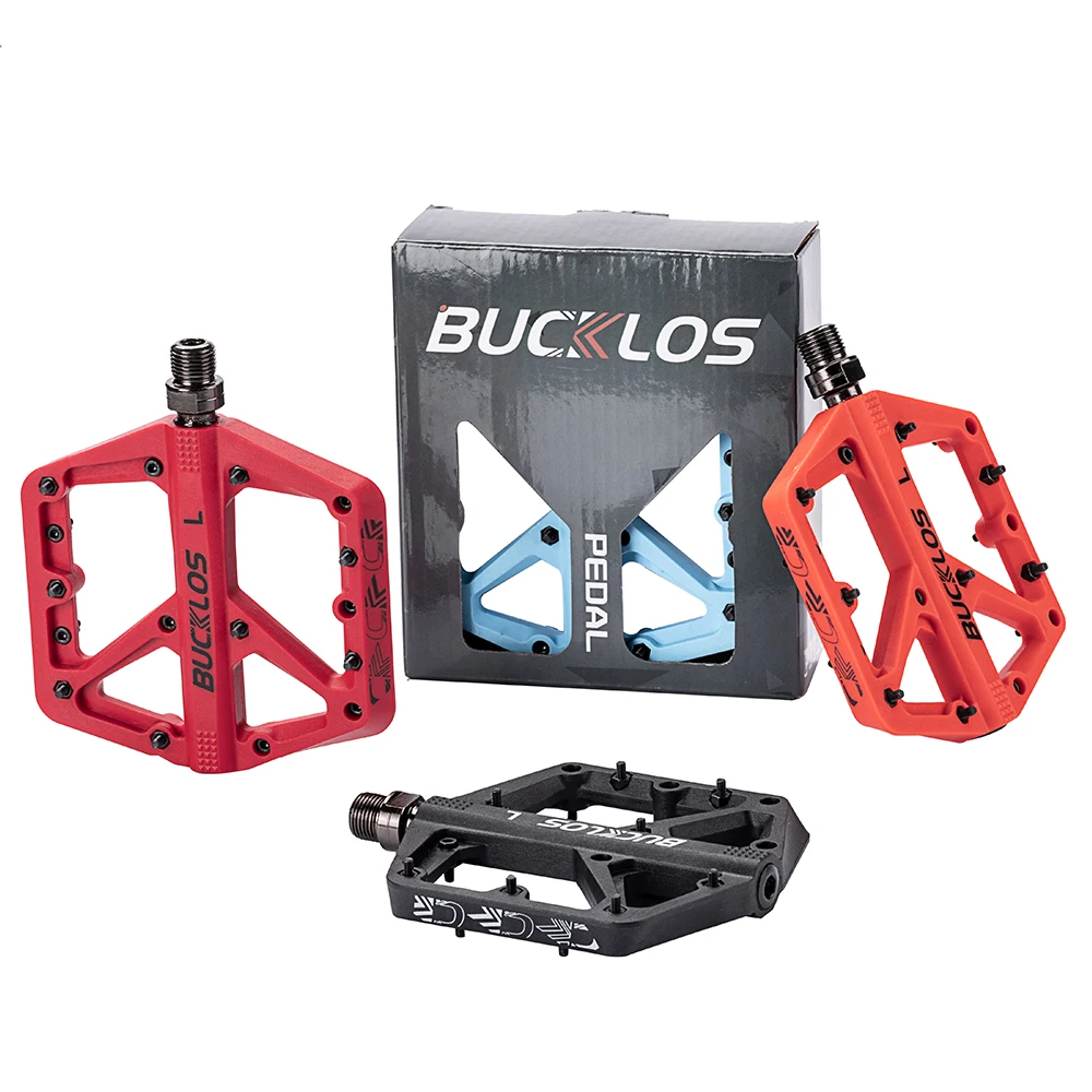 

9/16 mountain bike pedals, MTB flat pedals with 16 anti-slip pins-general light aluminum alloy platform pedals for touring off-r, Black/red//blue /orange