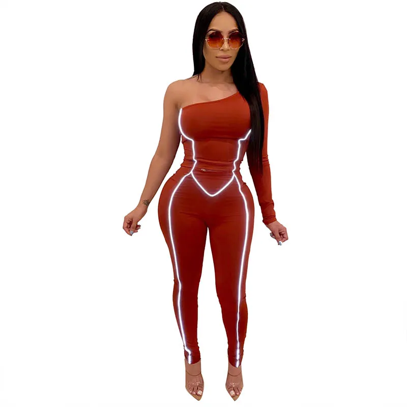Hight Quality Casual Reflective One Shoulder Bodysuit