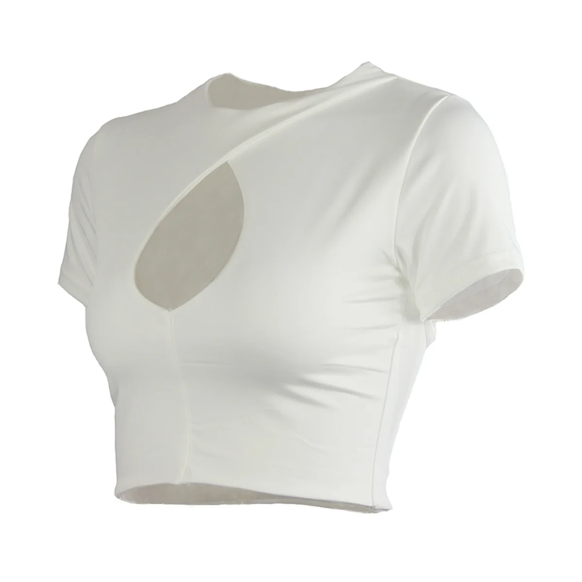 

Summer Women's Top European and American Sexy Hollow Out Round Neck Navel Short Sleeves