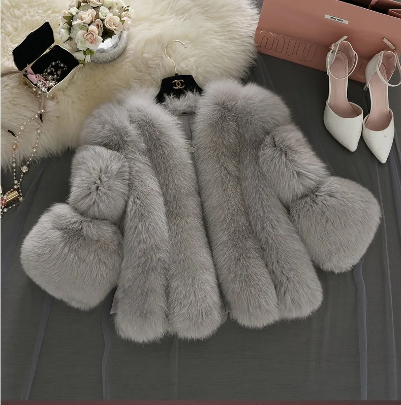 

Wholesale Fashion women winter coat fur faux Solid color Faux Fur Coat Jacket for Ladies