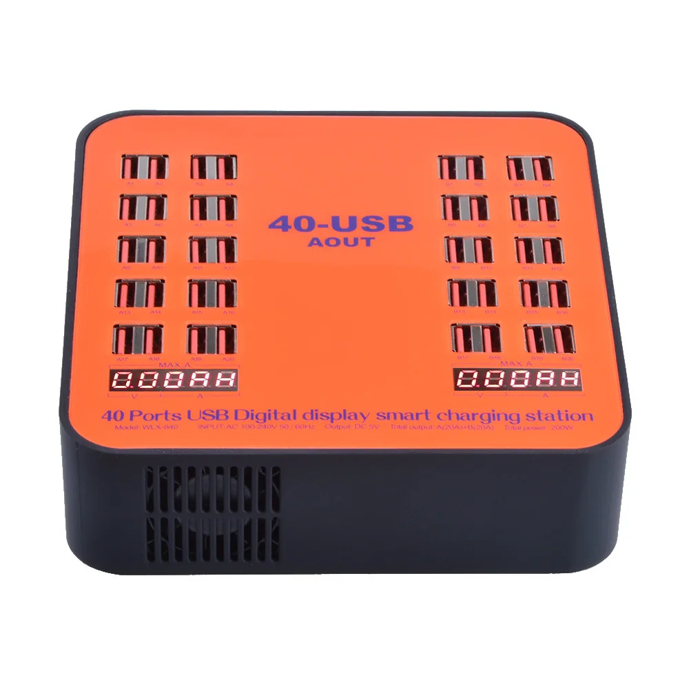 

USB Charger 40 Ports Digital Display Smart Phone Charging Station For iPhone iPad Samsung Restaurant Airport, Orange