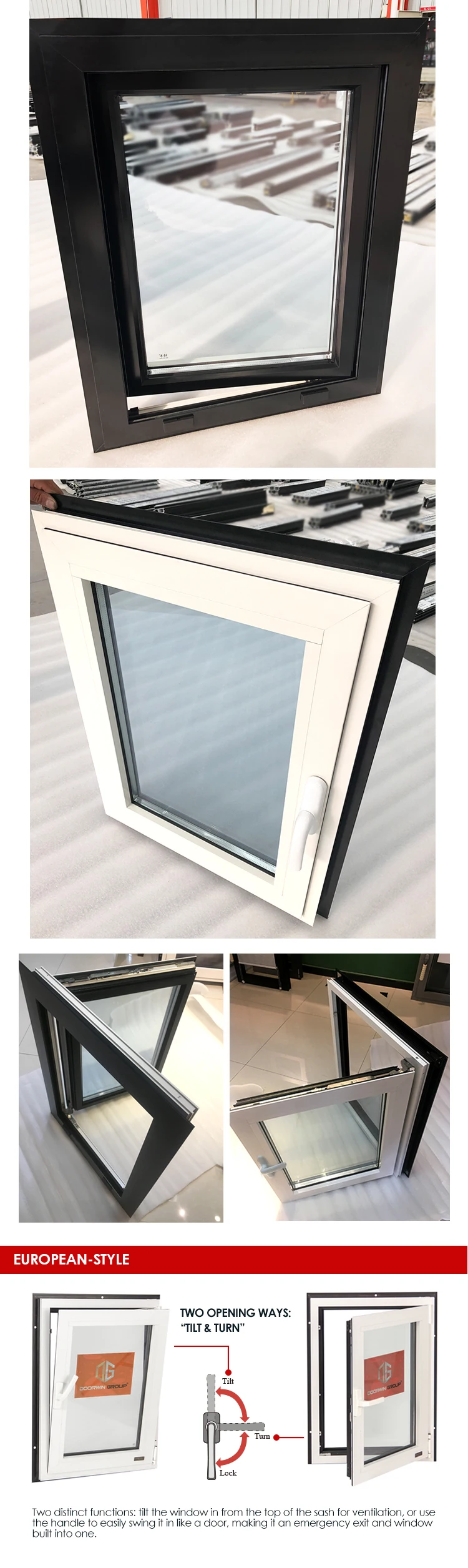 10 DAYS fast shipping  hot sale rain proof Low-E tempered glass thermal break aluminium tilt turn doors and windows