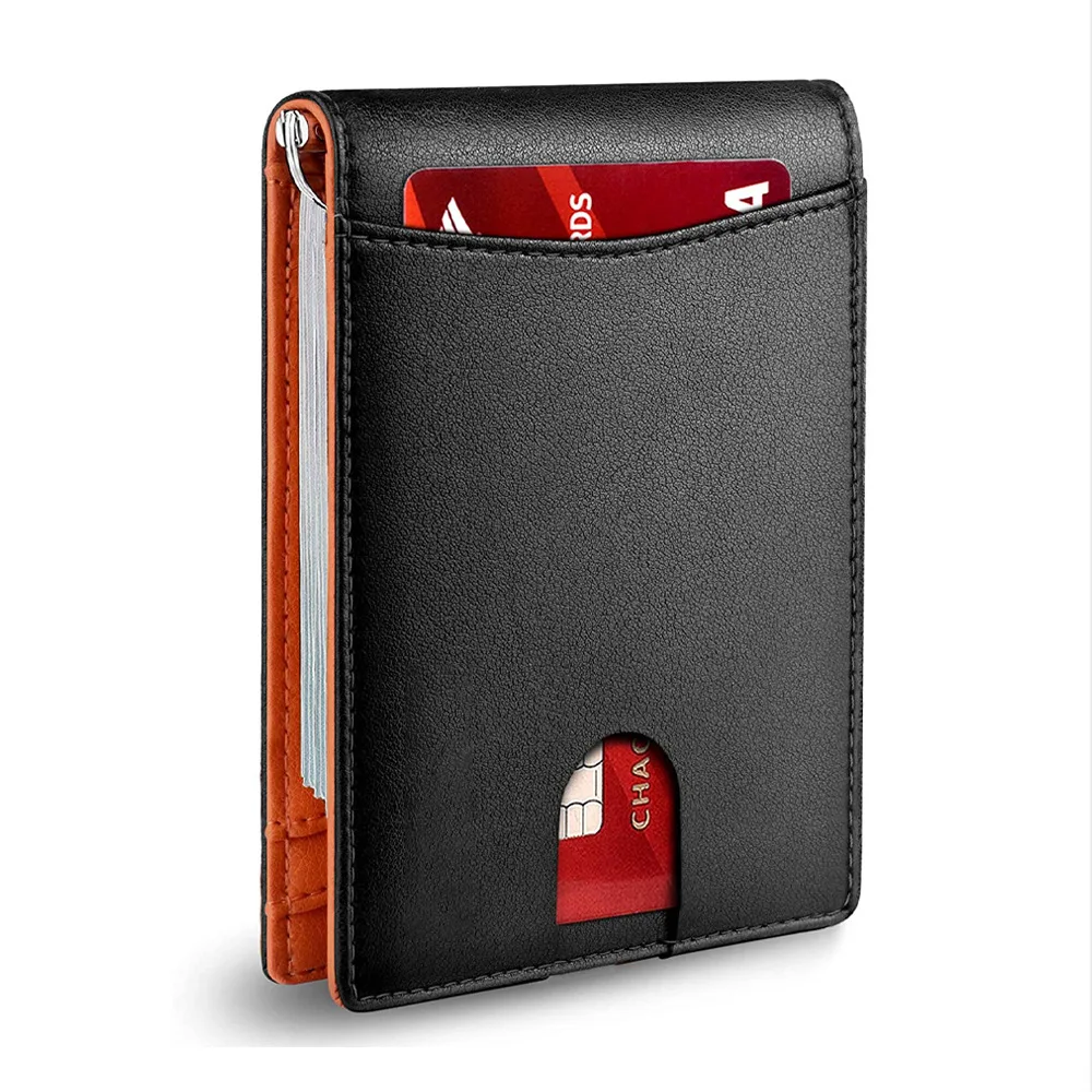 

2021 Leather card holder for Men with RFID Blocking Bifold Stylish Slim Wallet Front Pocket Wallet Flip ID Wallet