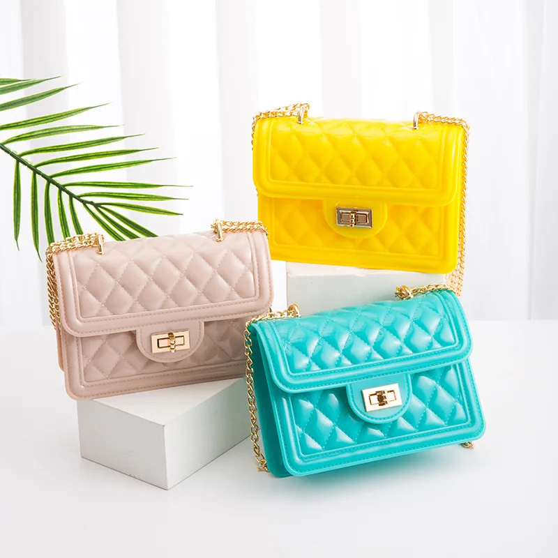 

2021 New Novelty Summer Beach Bag Chain Candy Color Crossbody PVC Shoulder Bag Cute Jelly Handbag Women Bag, Customizable