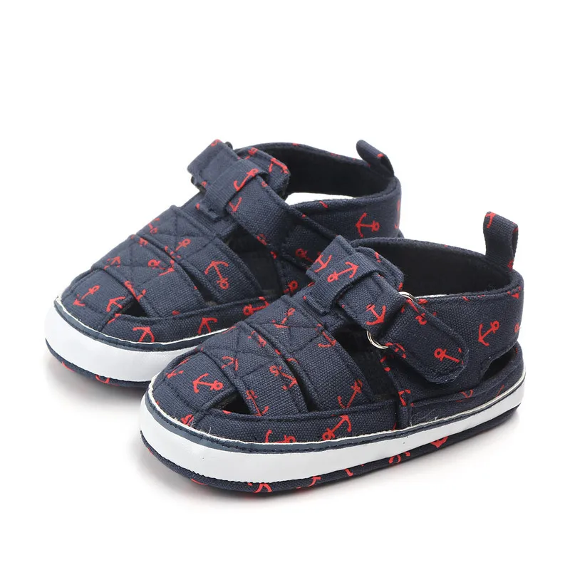 

Summer Casual Sandal Shoes Newborn Infant Baby Girls Boys 2 Style Cotton Print Cool Soft Baby Shoes For 0-18 M, White/navy