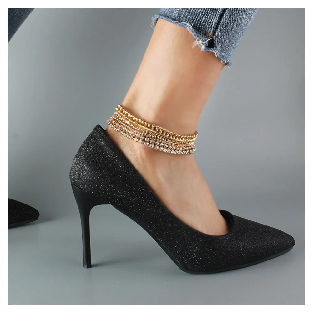 

Personalized Diamond Multilayer Curb Chain Anklet Cuban Chain Crystal Anklet