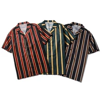 

Wholesale Summer pure cotton Hawaiian Beach Short Sleeve Men's Vertical Striped vintage hawaiian shirt,Customizable your logo