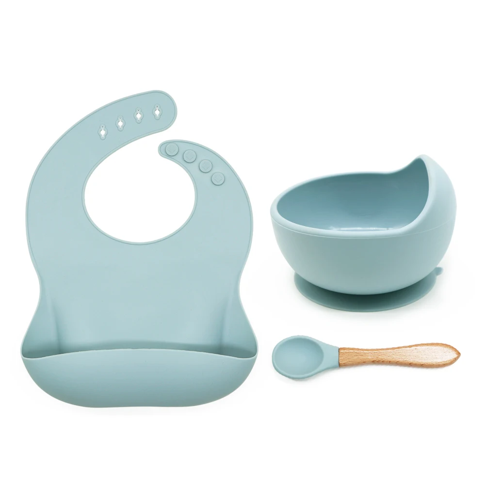 

BPA Free Waterproof Silicone Spoon With Wooden Handle Hot Sale Silicone Baby Suction Bowl Food Grade Silicone Bibs for Babies