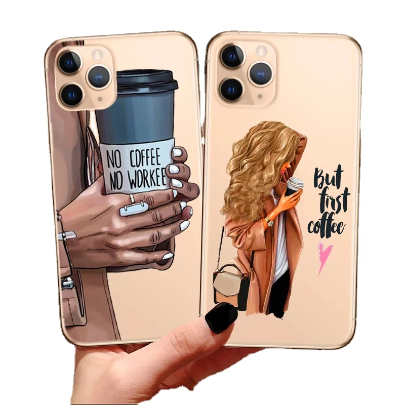 

VOGUE Christmas Princess Girl Female boss coffee soft Phone Case For iPhone 13 pro 12 mini 11 11Pro XS Max 8 7 Plus 6S 5S SE