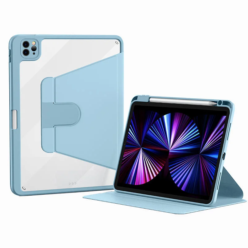 

360 Rotation Adjustable Leather Case for ipad 7th 8th Generation 10.2 9th Gen clear Back Acrylic Cover with Pencil Holder