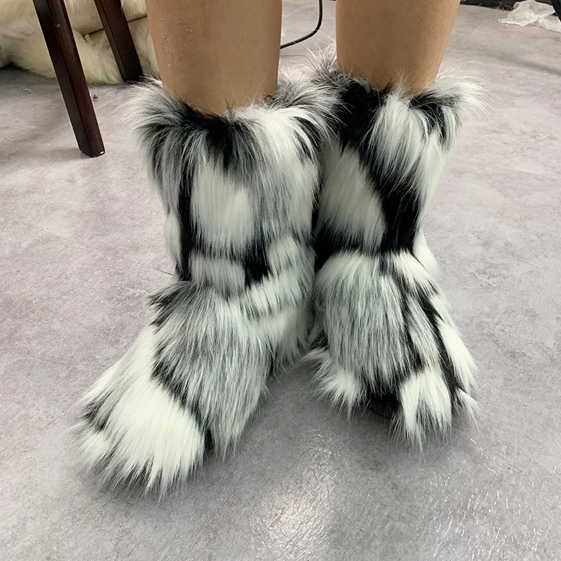 

2021 Winter New Arrival Hot Sale Luxury Warm Multicolour Faux Fur Snow Boots For mom And Me, Customized color