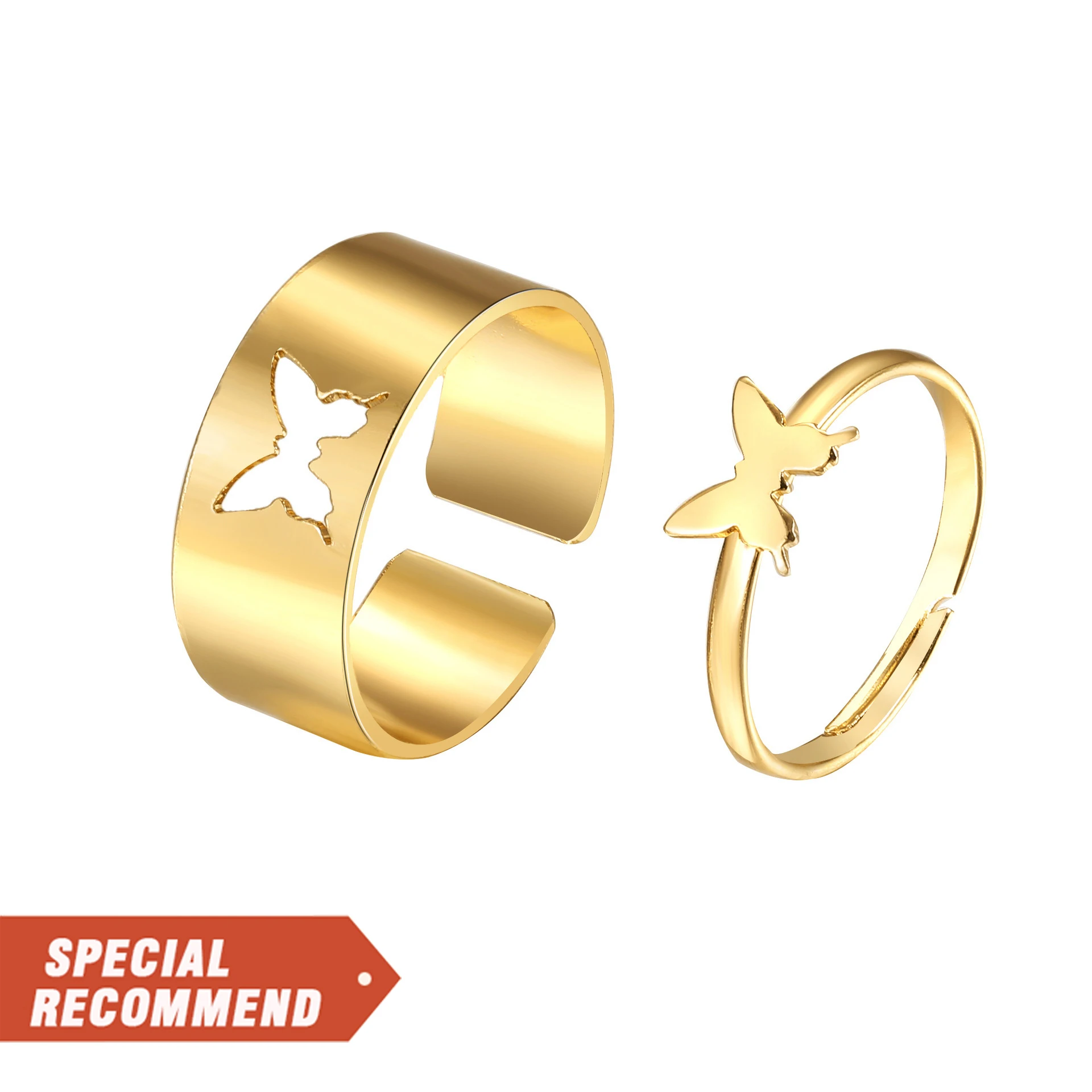 

Hot Sell Fashion Adjustable Butterfly Ring Set For Lover Women Men Romantic Hollow Animal Wedding Couple Rings