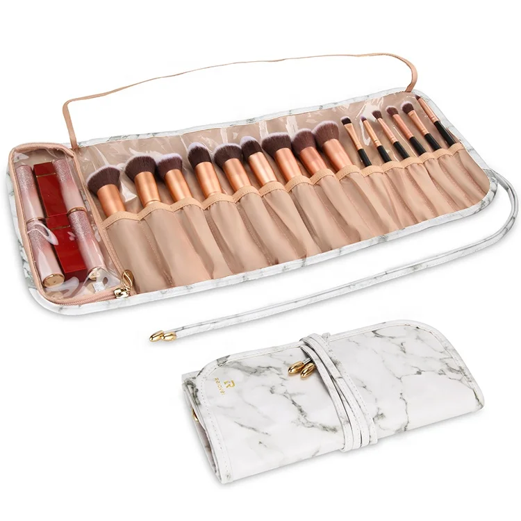 

Hot Selling Professional Roll up Marble White Waterproof Makeup Cosmetic Brush Pouch Bag