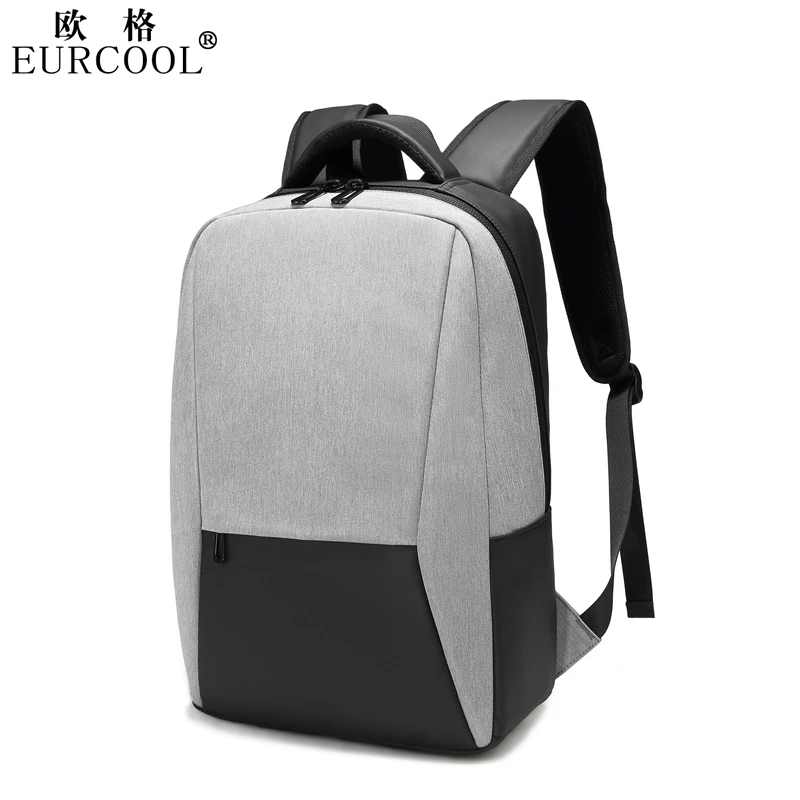 

Eurcool Cheap Waterproof Casual Hiking Travel Men Small Business Backpack Laptop Bag 15.6 Inch For Work, Black and gray