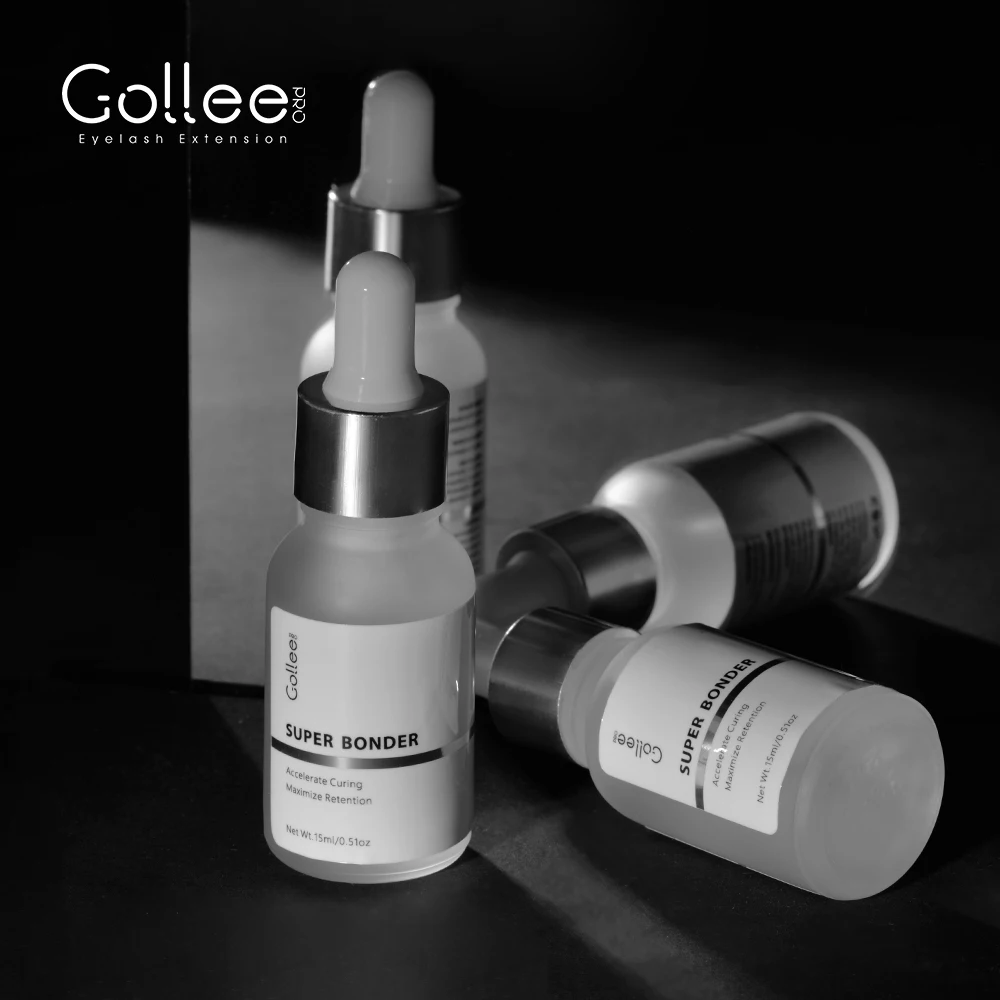 

Gollee Super Bonder Eyelash Extension Hypoallergenic Power Strong Beautiful Bottle Label Cluster Organic Custom Eyelash Glue