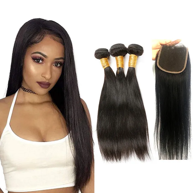 

Wholesale hot sale unprocessed straight transparent lace closure, virgin Brazilian human hair bundles with closure