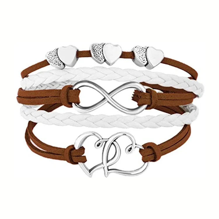 

Lovely Jewelry Leather Wrap Bracelets Girls Double Hearts Infinity Rope Wristband Bracelets, As the picture