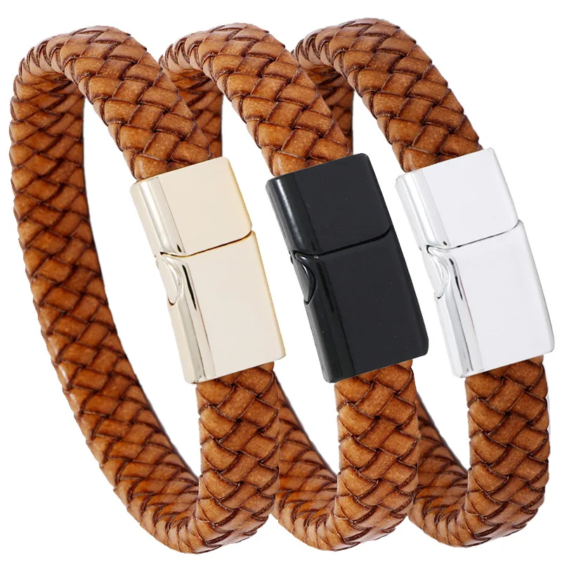 

Fast Delivery Time Magnetic Clasp Leather Cuff Bracelet Stocks Sell Accept Small Order Fashionable Bangle Bracelet Men's Jewelry