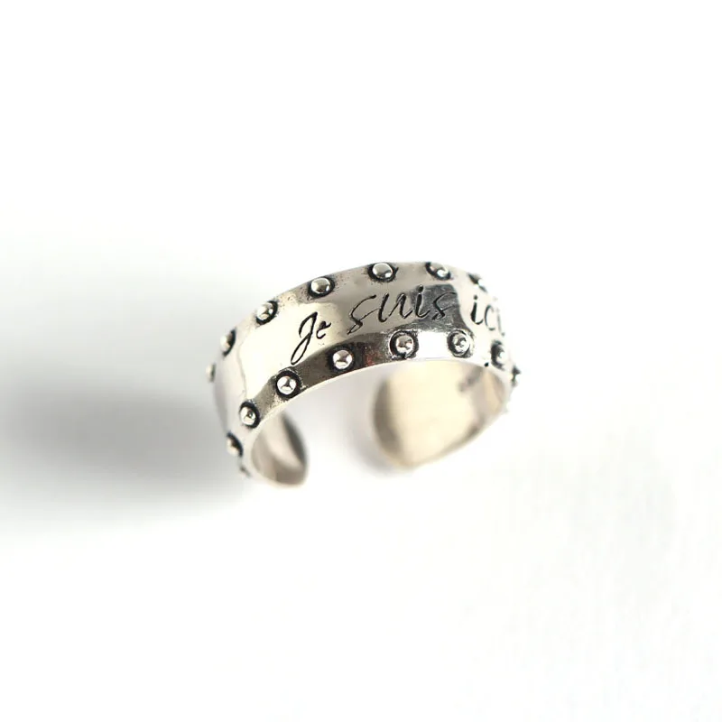 

Korean version retro punk style ring 925 sterling silver lettering round bead ring, As pics