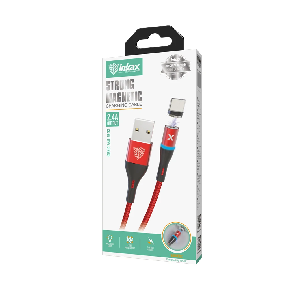 2020 New Hot Sale inkax CK--97-TYPE C 2.4A 1M Strong Magnetic Charging Cable Metal Connector Braid Jacket USB Cable for Type c - ANKUX.COM