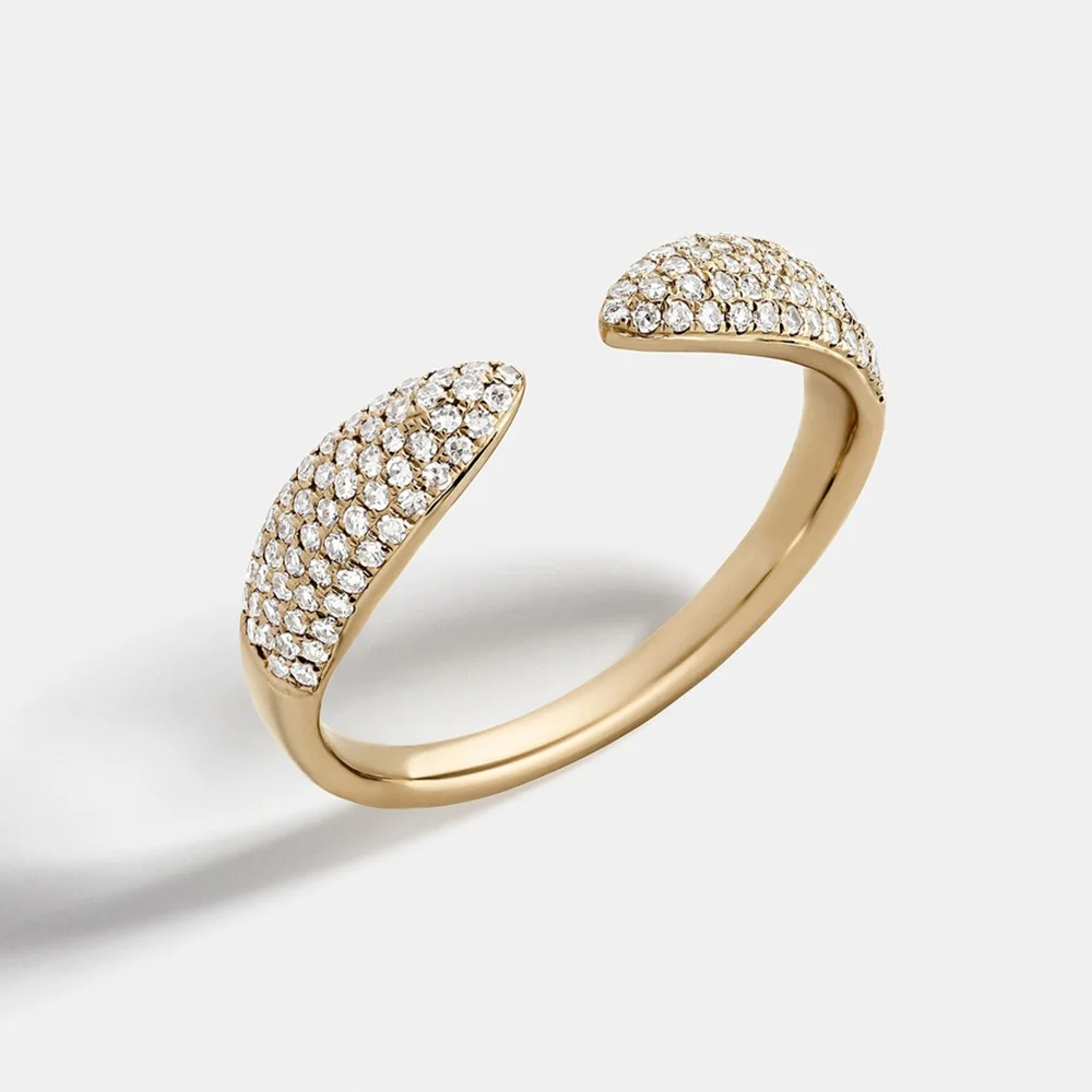 

Korean New Design 18k Gold Plated Double Leaves Crystal Ring Unique Elegant Micro Pave Glittering Crystal Diamond Leaf Ring