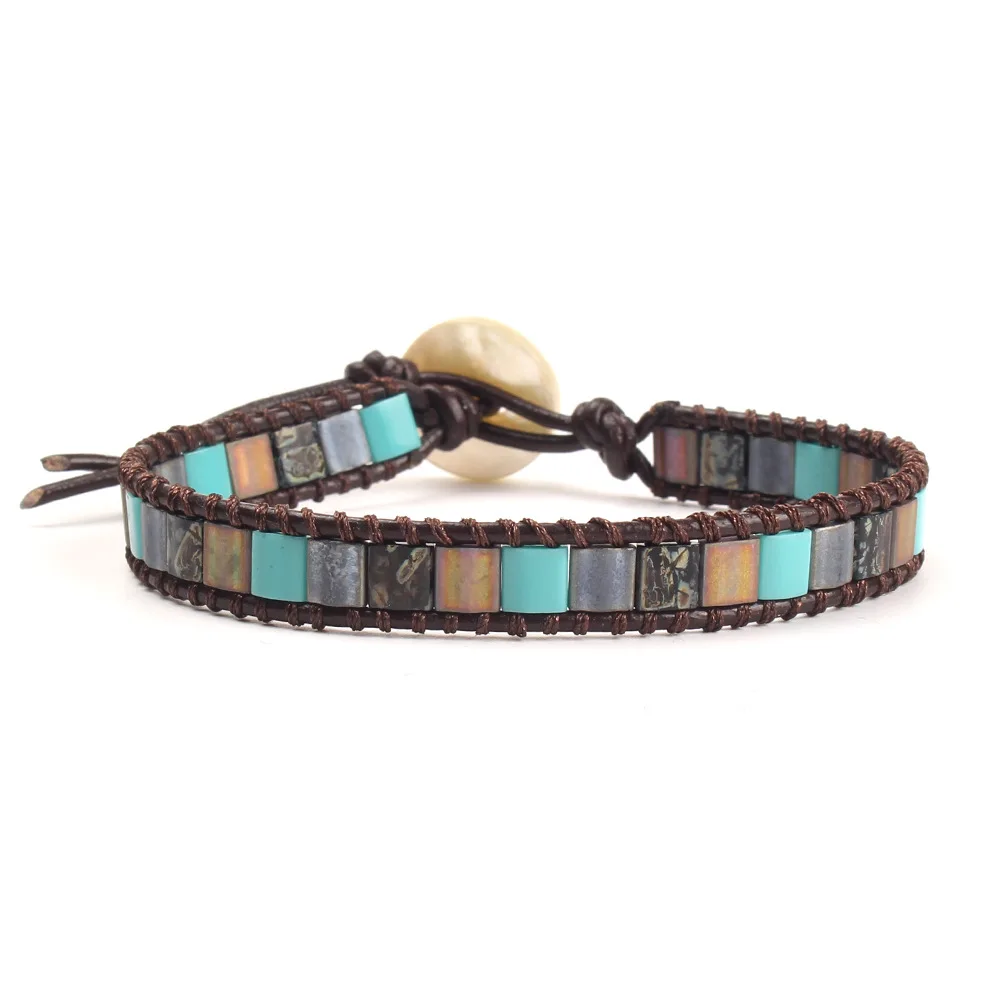 

New Ethnic Style Bracelet Japan Imported MIYUKI Antique Beads Hand-woven Buckle Leather Bracelet Yiwu Manufacturer, Picture shows