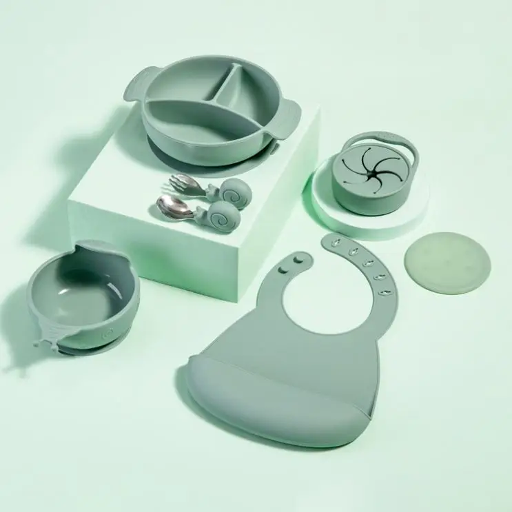 

Training dinner baby tableware kids children dinnerware baby 5 pieces sets silicone baby feeding set, Natural