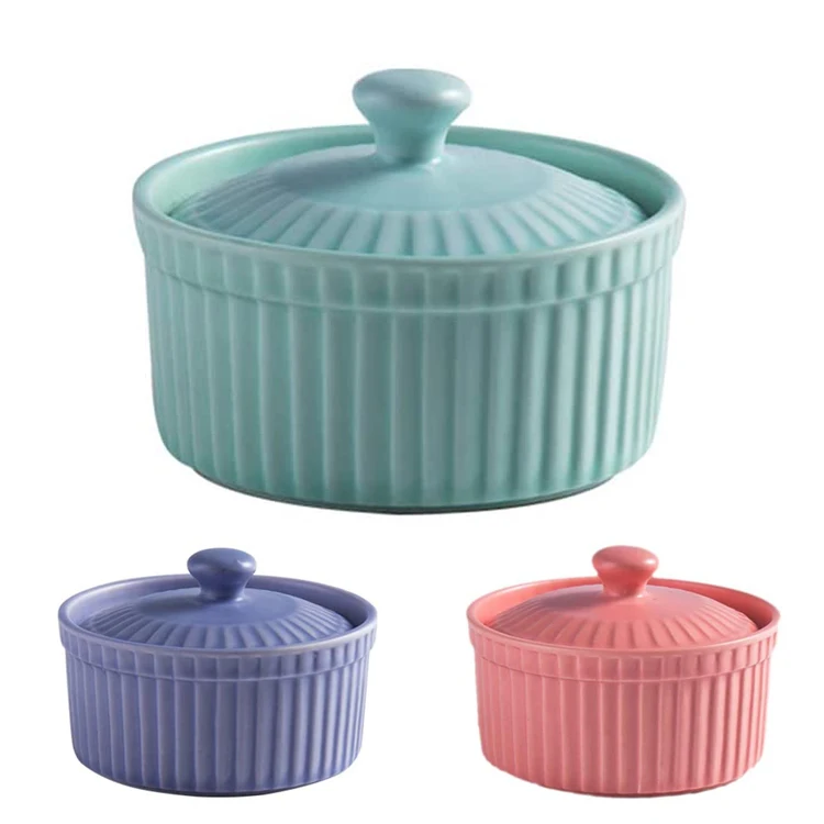 

Ceramic Covered Souffle Cake Bowl With Lid Dishes Custard Pudding Cup Porcelain Ramekin For Baking Appliances