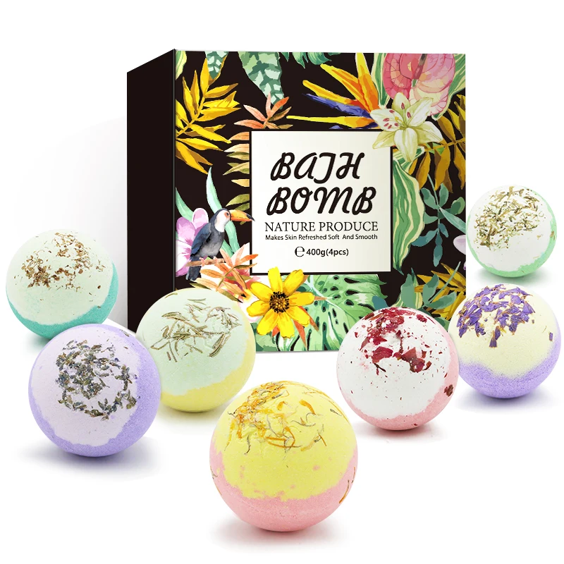 

4 bath bombs black gift set bubble bath bomb with flowers gift set
