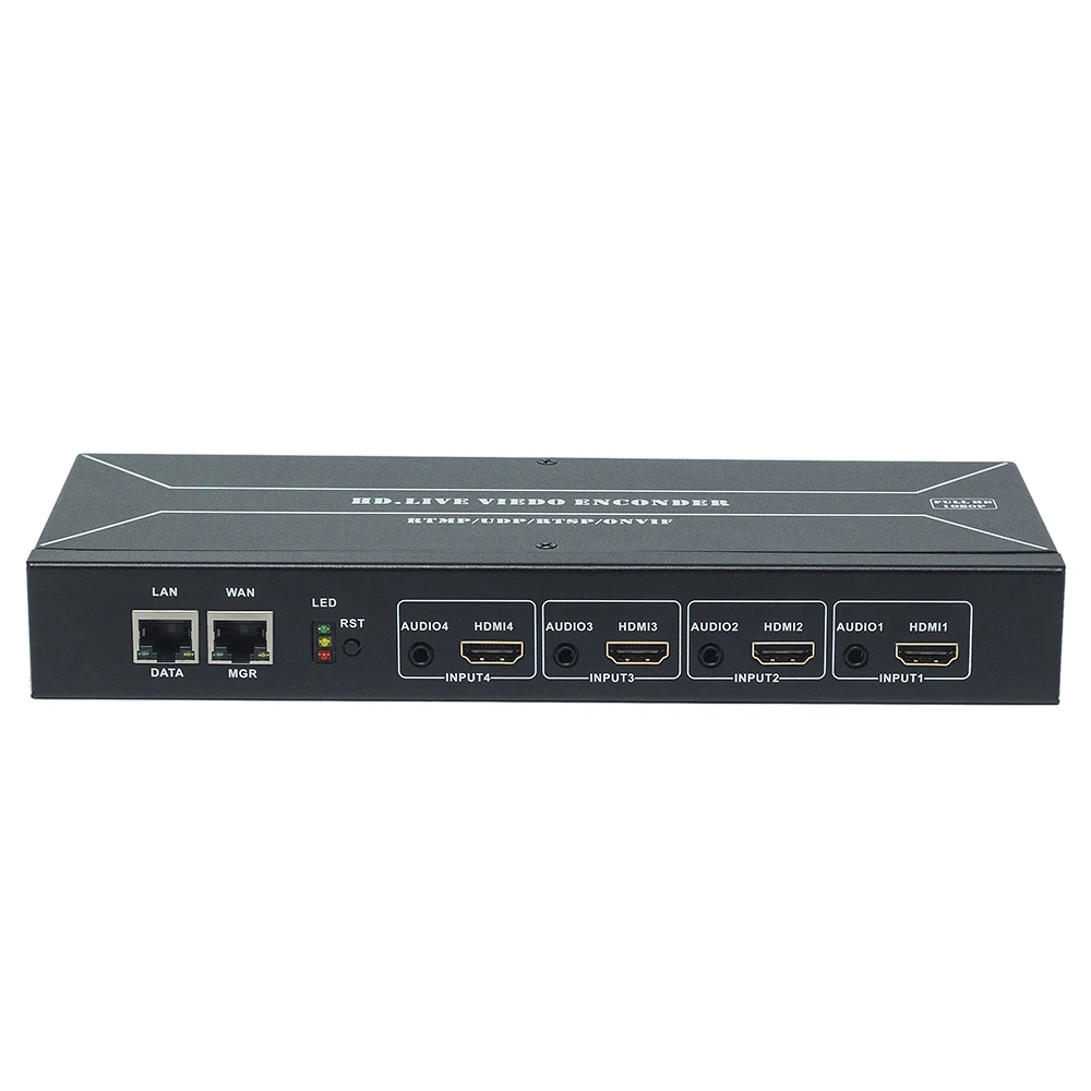 

Haiwei h.264 h.265 4 channels hdmi rtsp encoder full 1080p hd iptv encoder ts over ip and dual ethernet port output for encode