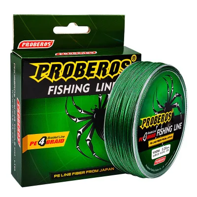 Factory Customized Wholesale Threaded Multifilament 100m PE Braided Fishing Line 4 Strands, Yellow, blue, green, red, gray
