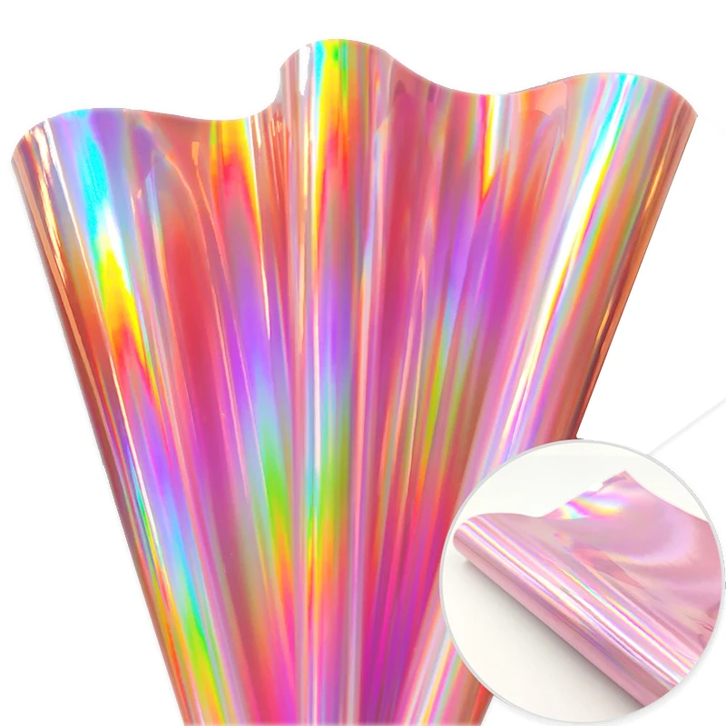 
Glossy Shiny Faux Pu Leather Glitter Material Fabric Holographic Synthetic Pvc Pu Leather Sheet For Ladies Bag 