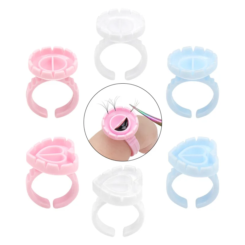 

100Pcs/bag Glue Holder Heart/Round Shape Eyelash Extension Blooming Cups Rings Rapid Bloom Sun Flower Fan Eye Lashes Makeup Tool, 6 colors