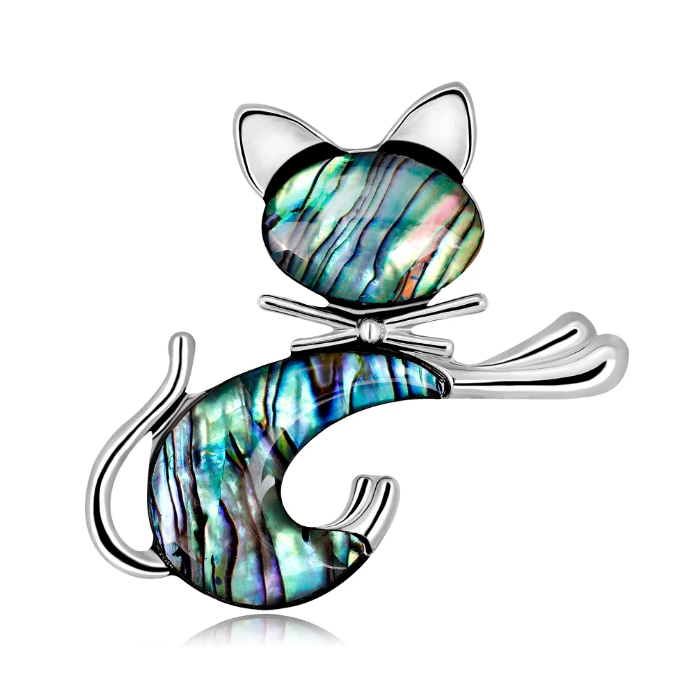 

Concinnity Fashion Cat Brooch Natural Shell Embellish Animal Brooches for Women Charm Corsage Pins Jewelry Gifts Accessories