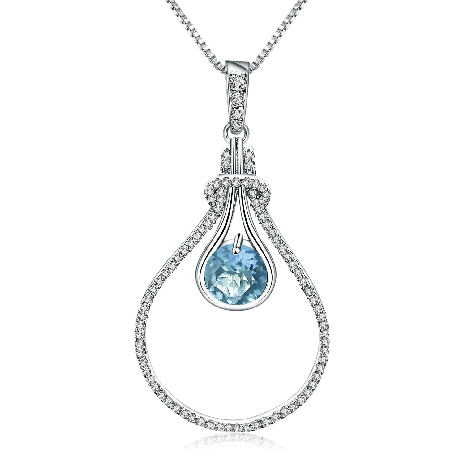 

Abiding Natural Sky Blue Topaz Gemstone Chain Necklace Pendant Solid 925 Sterling Silver Custom Jewelry Wholesale For Women