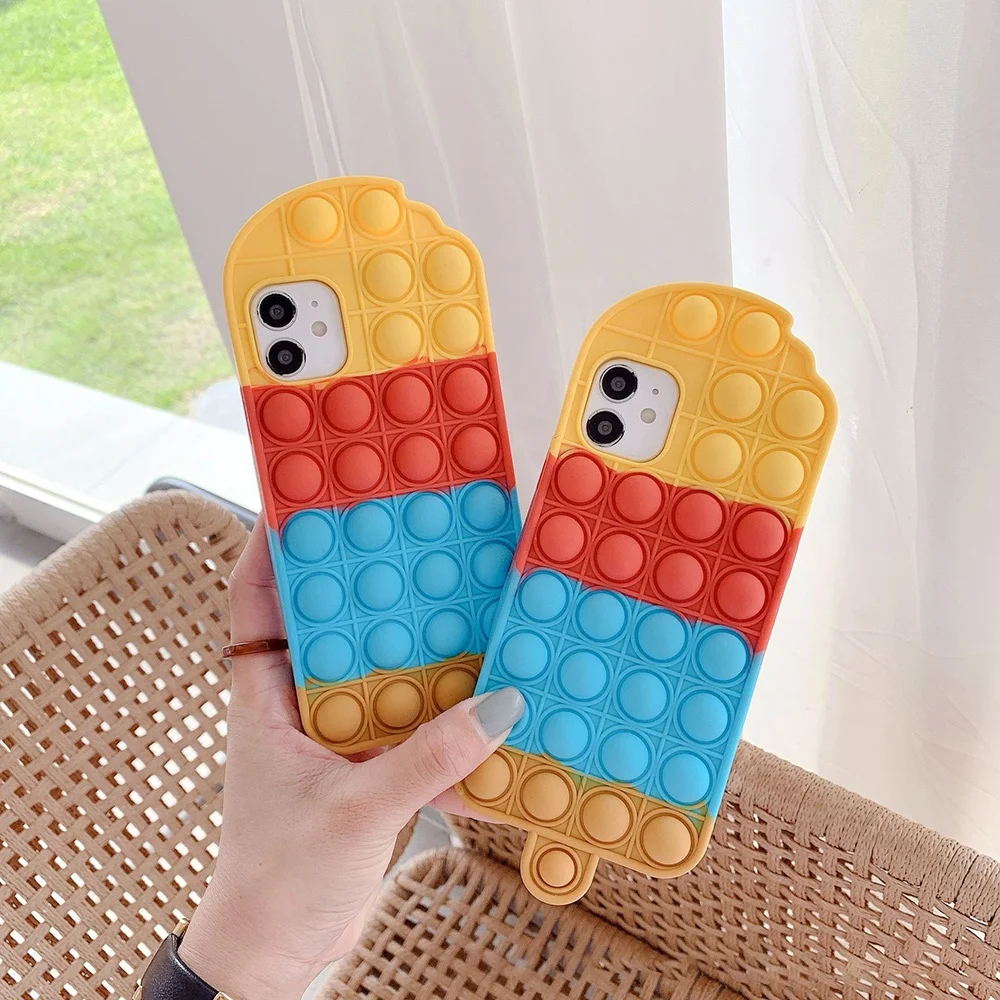 

Summer Cartoons Popsicle Ice Cream Phone Case Bubble Press Dimple Silicone Phone Case Pressure Release Fidget Toy, Optional