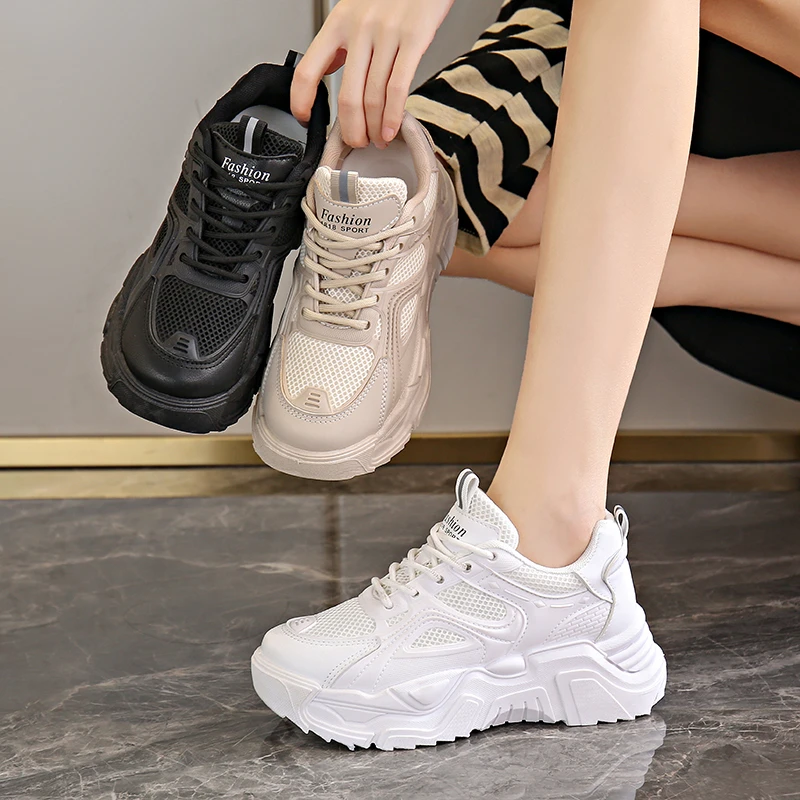 

New Spring Mesh Breathable Casual Shoes Women Fashion Platform Walking Lace Up Sneakers Ladies Vulcanized Shoes Zapatillas Mujer