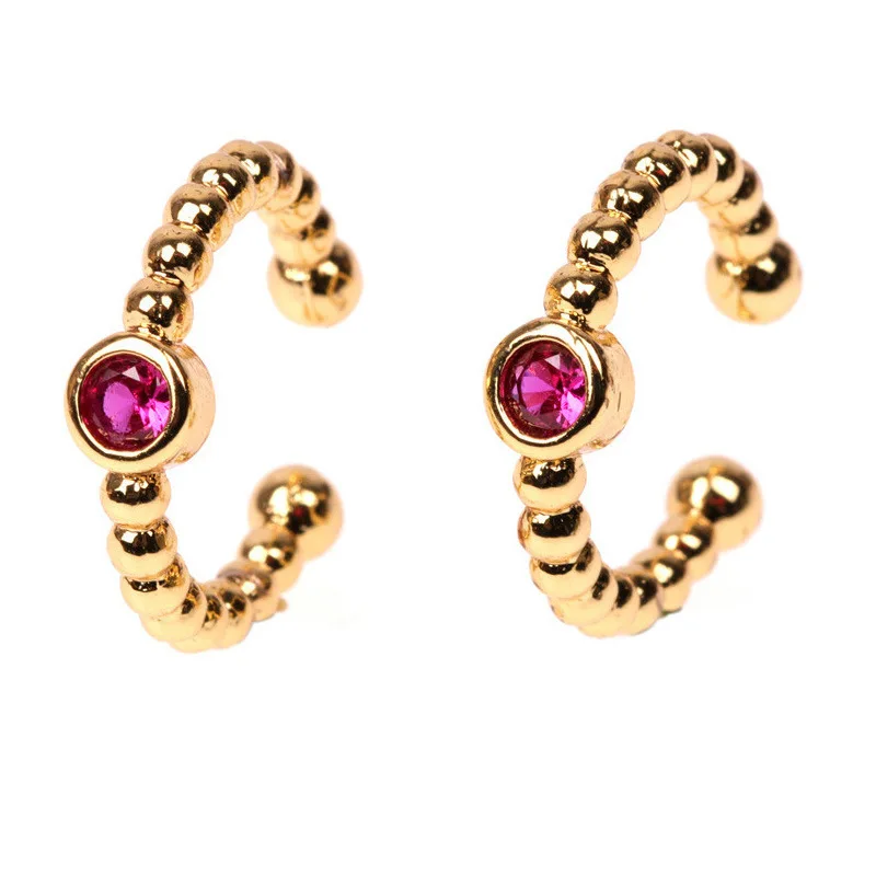 

Fashion 18K Gold Plated Color Rhinestone Crystal C Shape Clip On Earrings Rainbow CZ Zircon Earring For Women