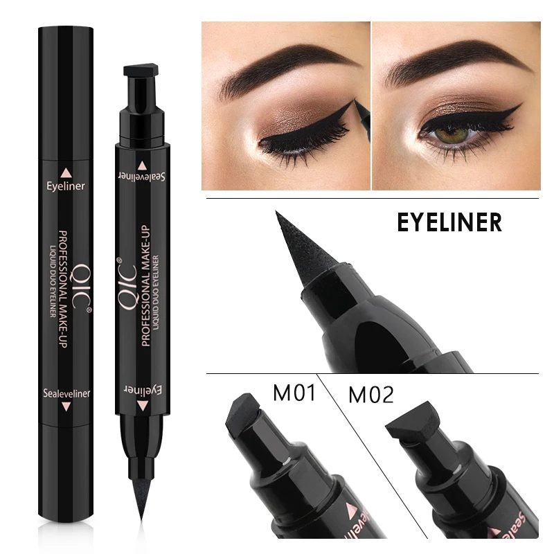 

QIC Waterproof Long Lasting Women Custom 2 in 1 Private Label Eyeliner with Stamp