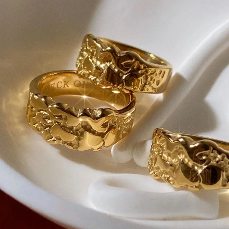 

New Design Ins style 18k gold plated stainless steel irregular nuggets ring