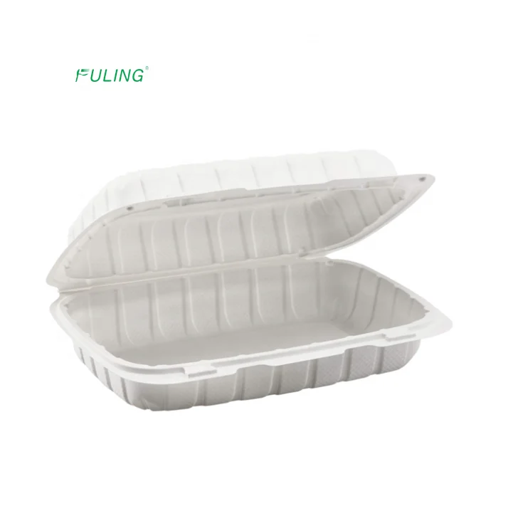 

9" x 6" mineral filled clamshells PP hinged tray food take away plates takeout plates togo plates disposable