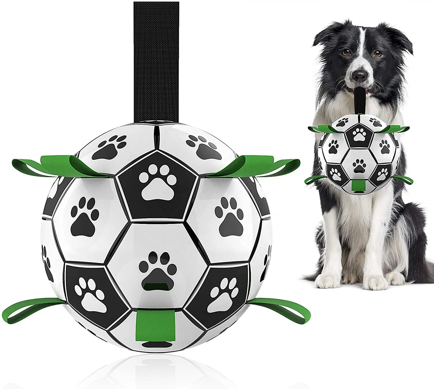 

Dog Toys Soccer Ball with Grab Tabs Interactive Dog Toys Soccer Ball Indoor Outdoor Funny Durable Water Dog Toy, Black white