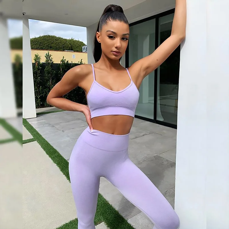 

Wholesale Active Wear Sets Seamless Women Yoga Workout Clothing Fitness Sports Bra And Yoga Leggings