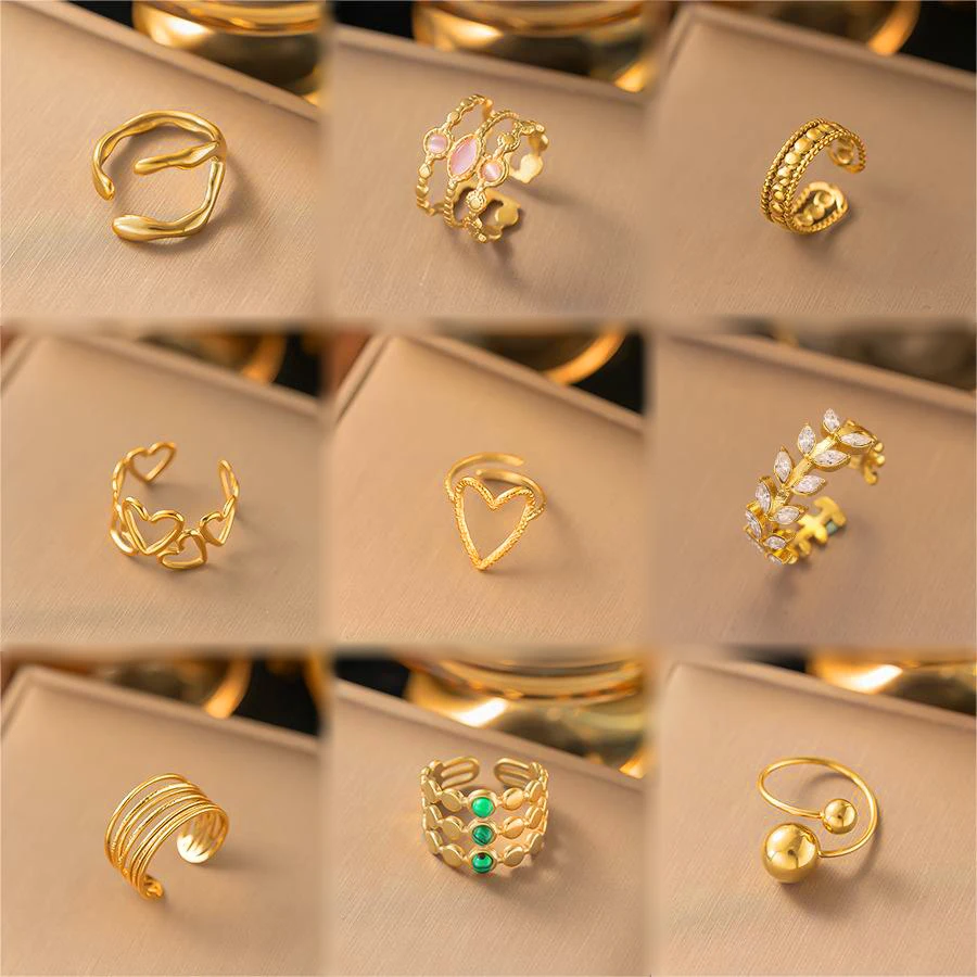 

Fashion copper gold plated exaggerated snake shape geometric ring hollow butterfly leaf diamond opening adjustable ring jewelry