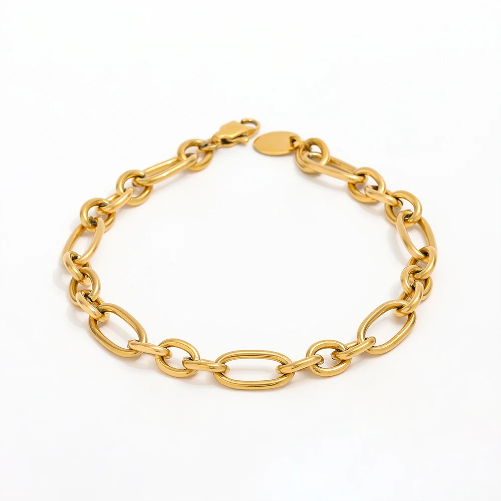 

Jewelry Wholesale High End 14K Gold Finish Link Chain Bracelet Stainless Steel Bracelet For Women