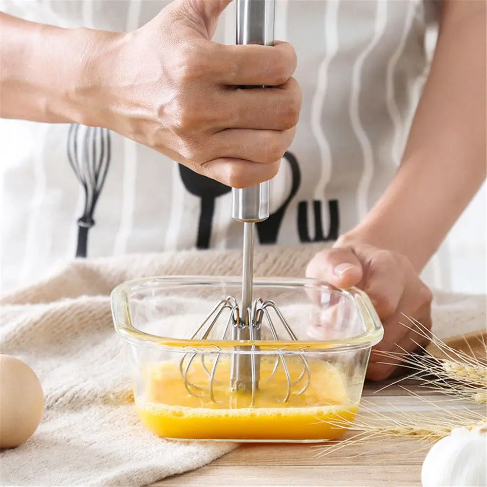 

Semi-automatic Whisk Egg Beater Stainless Steel Cream Whisk Kitchen Accessories, As photo