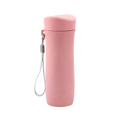 

Eco-Friendly Biodegradable Wheat Straw Fiber Drinking Bpa Free Leakproof Outdoor Water Bottles Cups Mugs With Portable Rope, Blue/pink/beige/green/custom