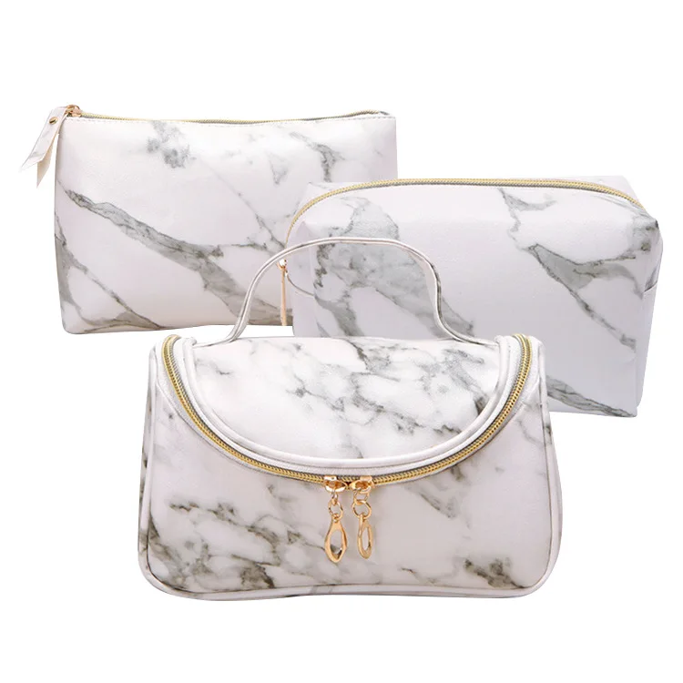 

Waterproof Organizer Multifunction Case with Gold Zipper Marble Toiletry Bags for Women Makeup Bags Portable Travel Cosmetic Bag, White