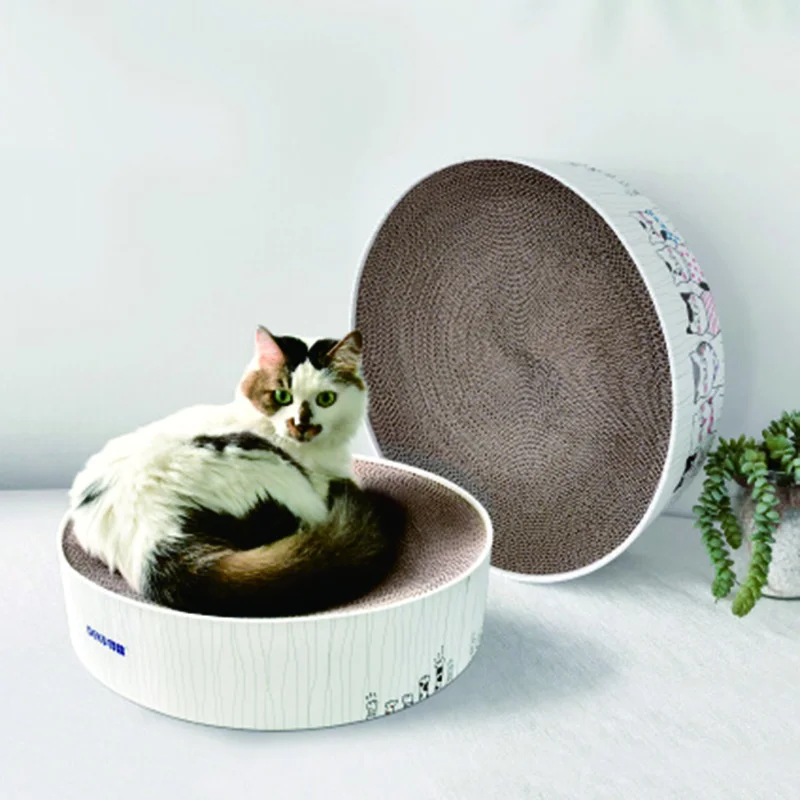 

DEKU Round Shape Cat Bed Recycle Corrugate Scratcher Cardboard Scratch Lounge Kitty Cat Scratching Pad with catnip free