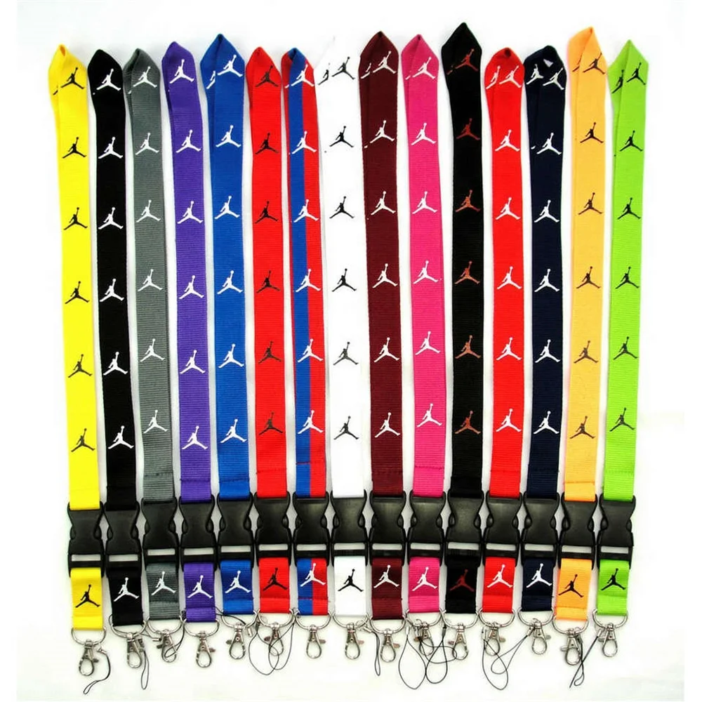 

100% Real Factory Custom Wholesale Basketball AJ Sport Polyester And Wap Jor dan lanyard Keychain N ike Neck Strap Key Chain